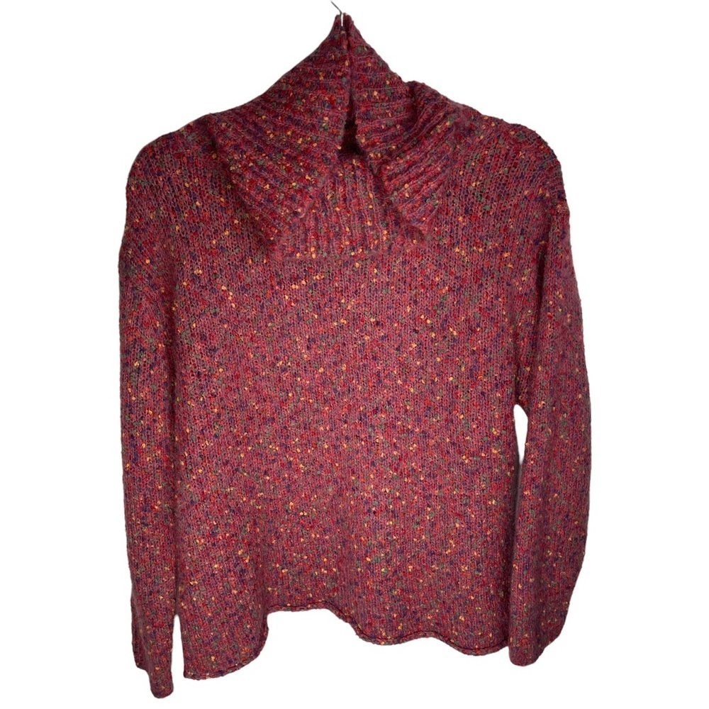 United Knitwear Pink Rainbow Dot Cowl Neck Sweater Large